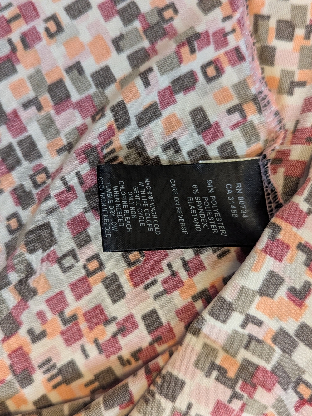 BCBGMaxAzria Multicolor Geometric Wrap Dress with Brown Polka Trim - Picture 7 of 8